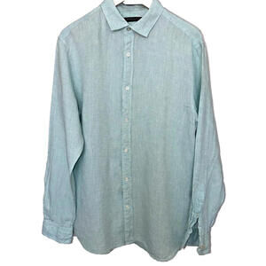 Banana Republic 100% Linen Mens Shirt in Green Sage Size Large Camden Std Fit